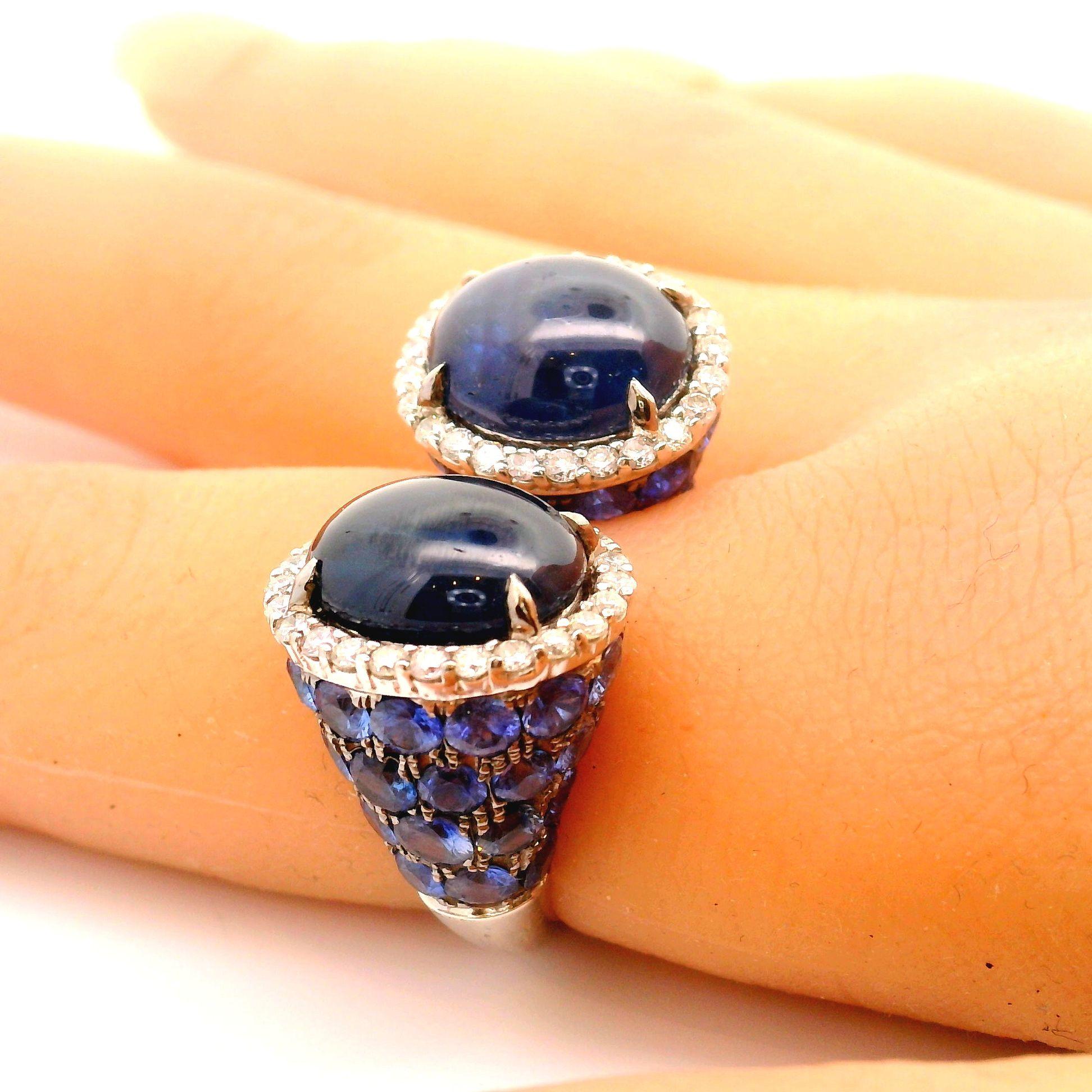 Sapphire Diamond 18k White Gold Open Ring