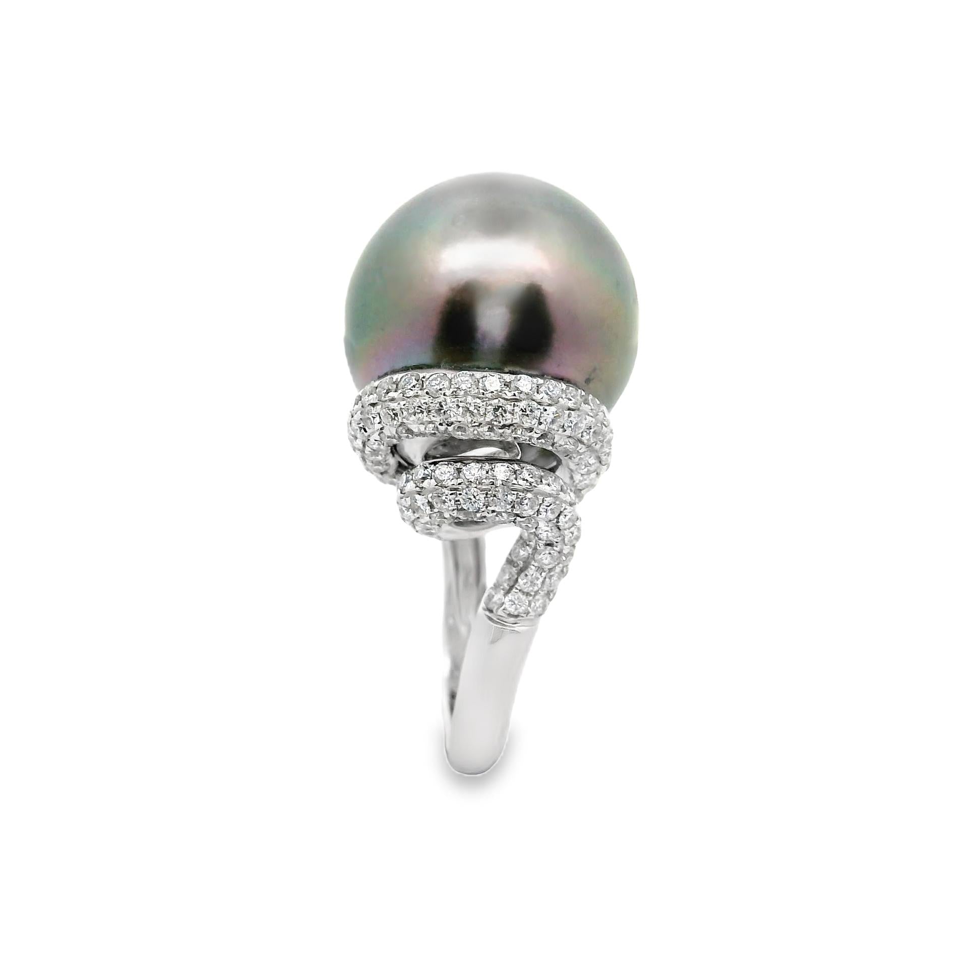 17mm Tahitian Pearl Diamond 18k White Gold Ring