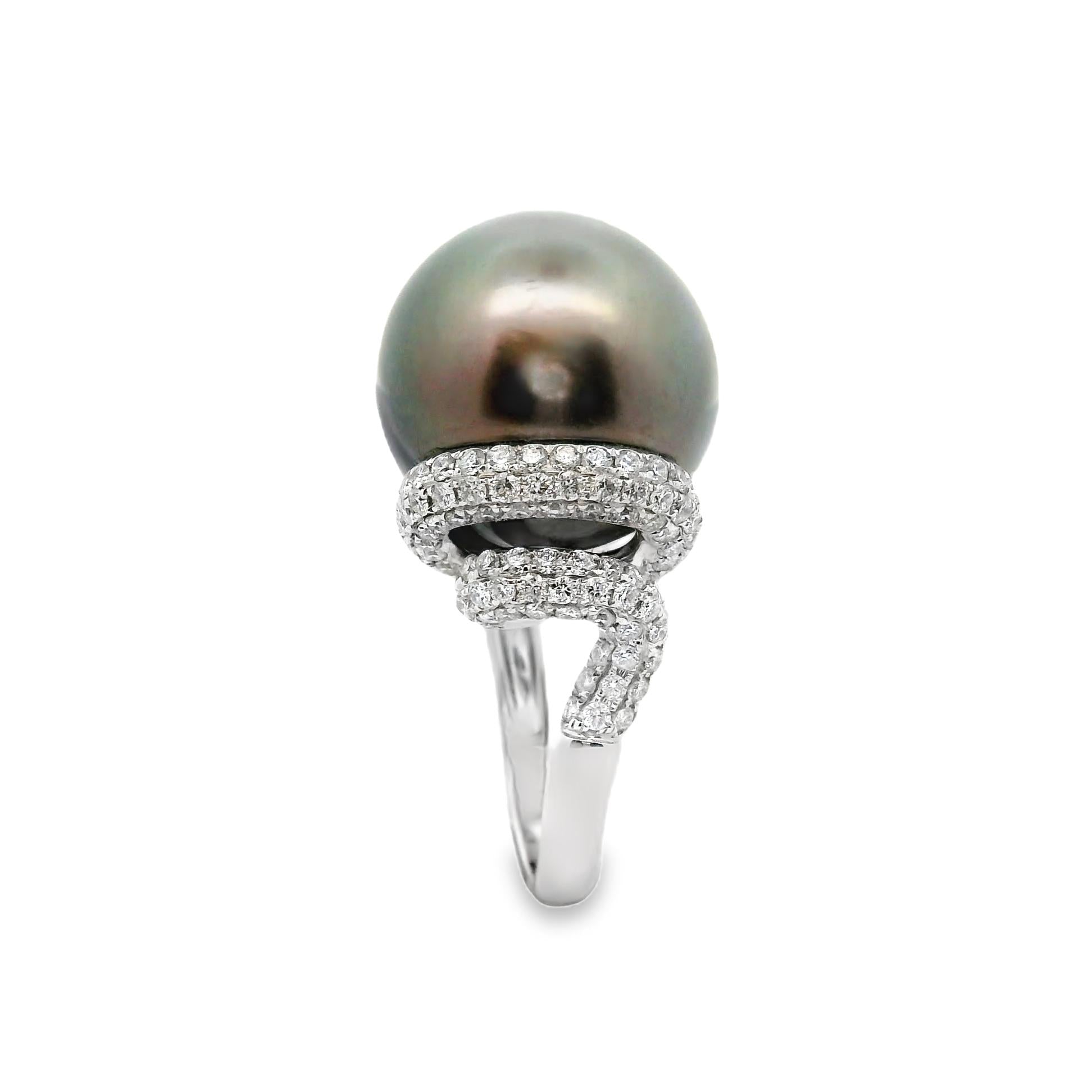 17mm Tahitian Pearl Diamond 18k White Gold Ring