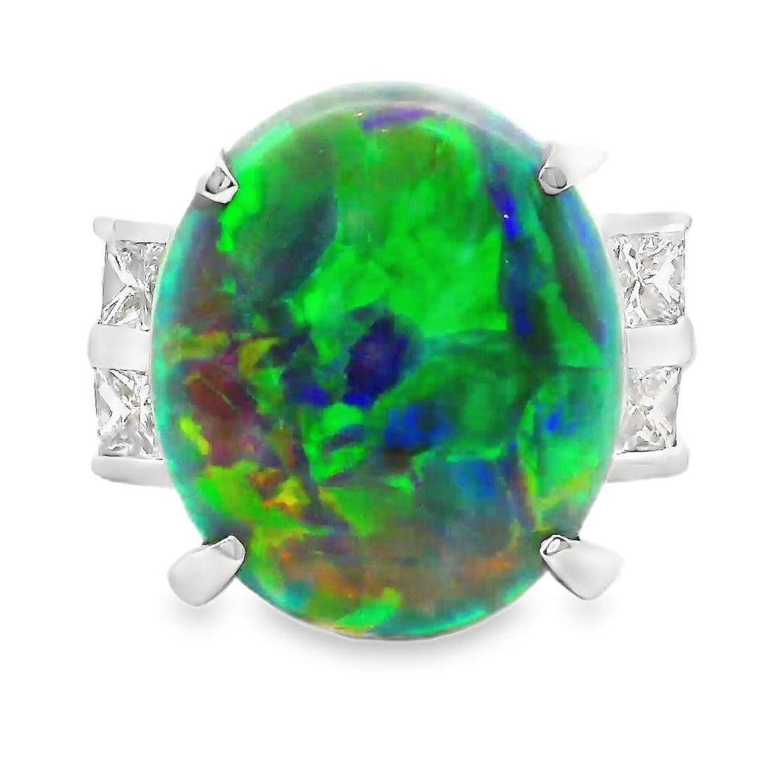 8.62 Carat Australian Opal Diamond Platinum Ring