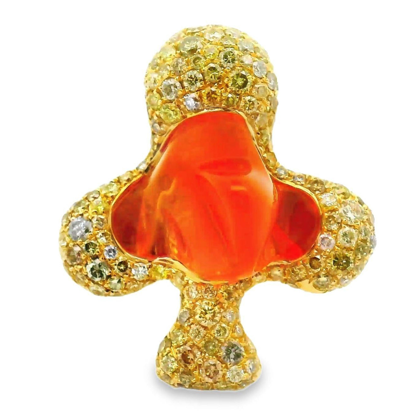 Modern Fire Opal Diamond 18k Yellow Gold “Ace” Ring