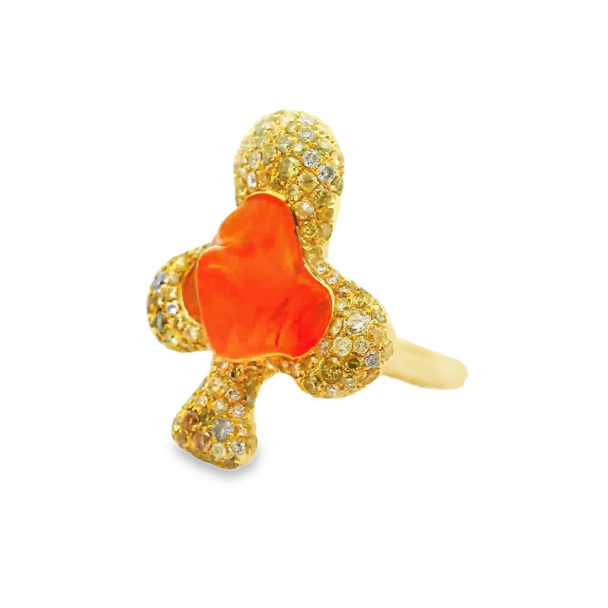 Modern Fire Opal Diamond 18k Yellow Gold “Ace” Ring
