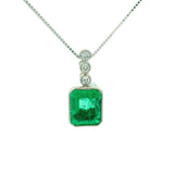 2.95 Carat Emerald Diamond Platinum Pendant