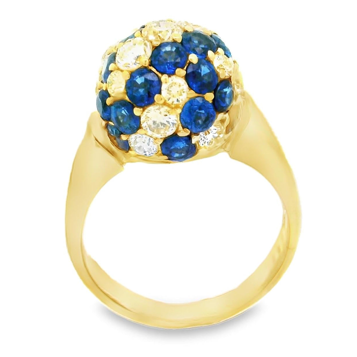 Blue-Sapphire Diamond 18k Yellow Gold Sphere Ring