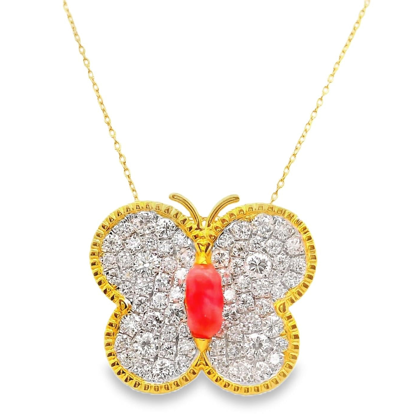 Conch Pearl Diamond 18k Yellow Gold Butterfly Pendant Necklace