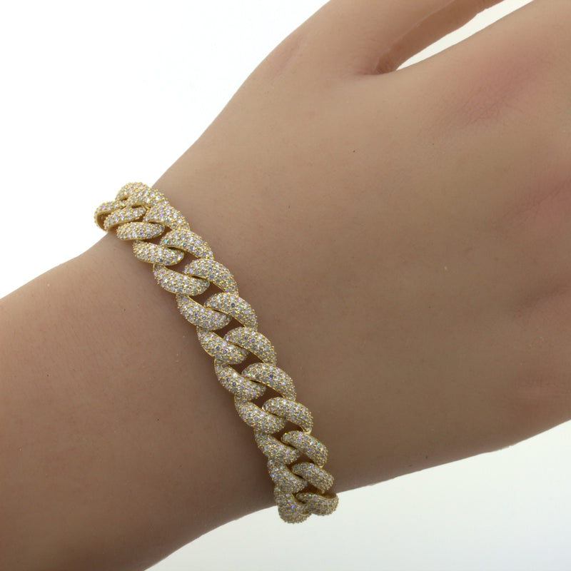 9.57 Carat Diamond Pave 18k Yellow Gold Link Bracelet