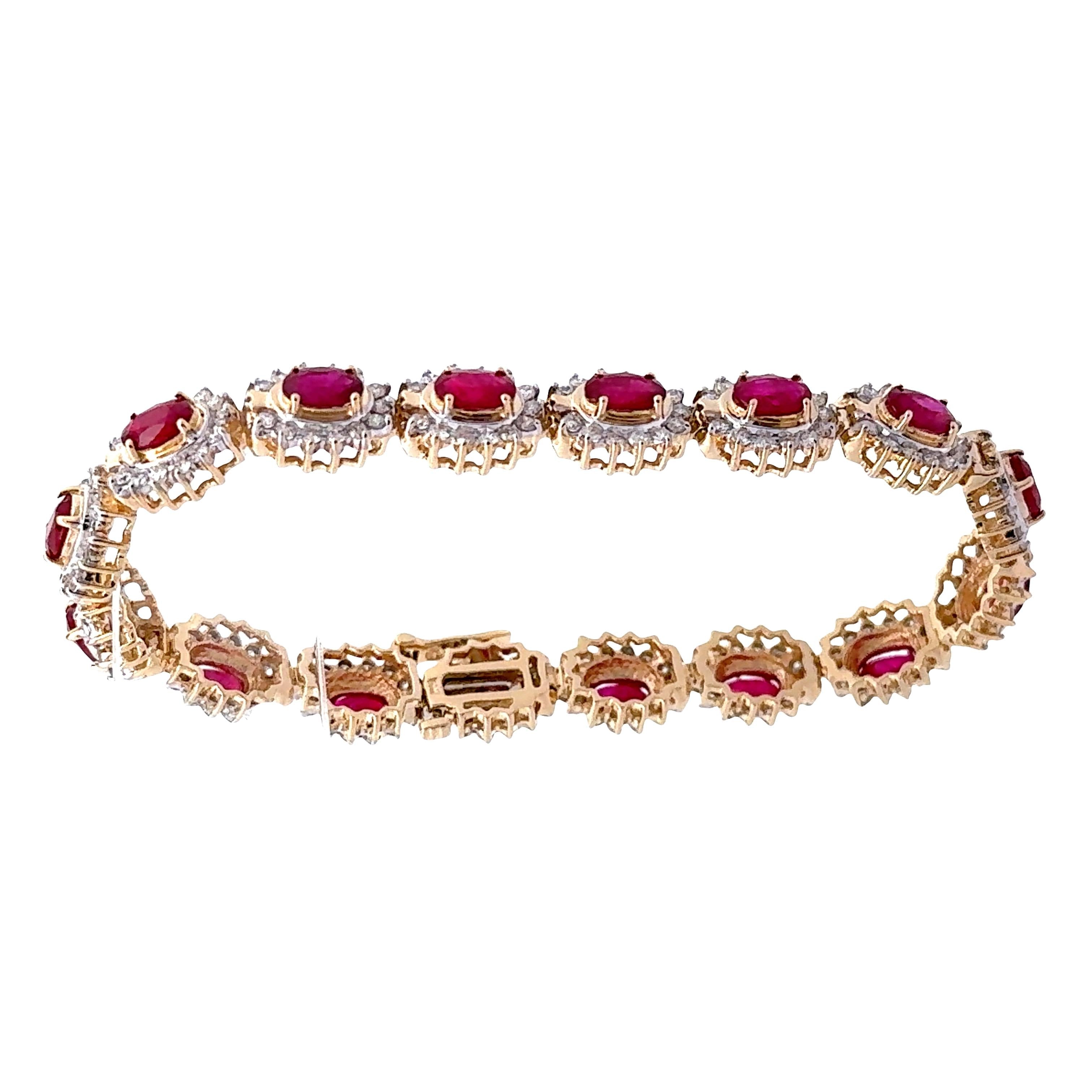 Ruby Diamond Halo 14k Yellow Gold Bracelet