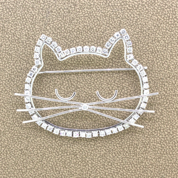 Diamond Platinum Kitty Cat Brooch