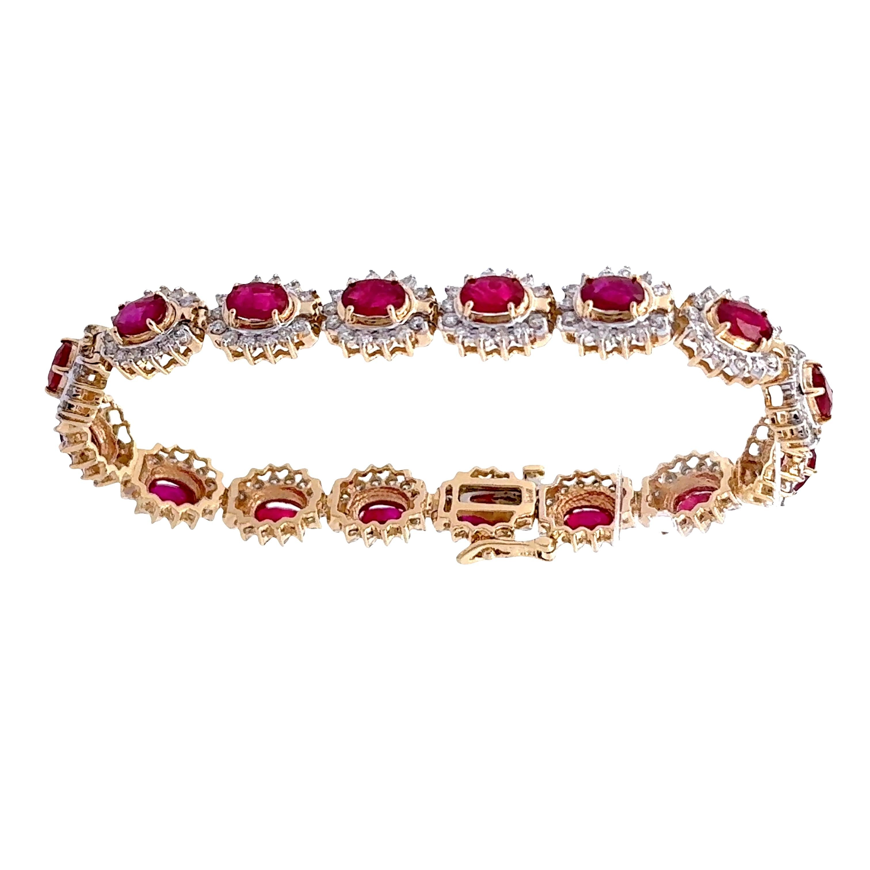Ruby Diamond Halo 14k Yellow Gold Bracelet