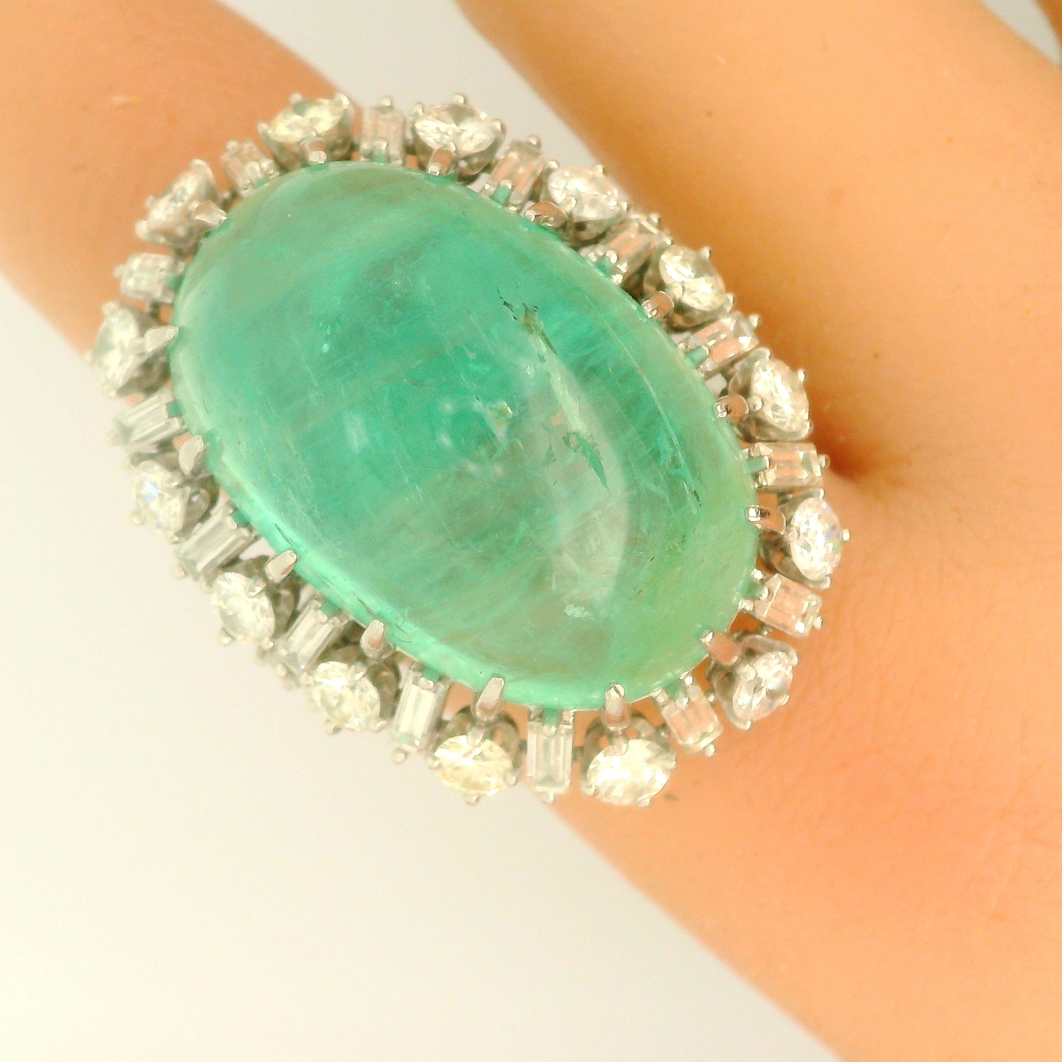 Mid-Century Russian Emerald Diamond Platinum Cocktail Ring, GIA Certified