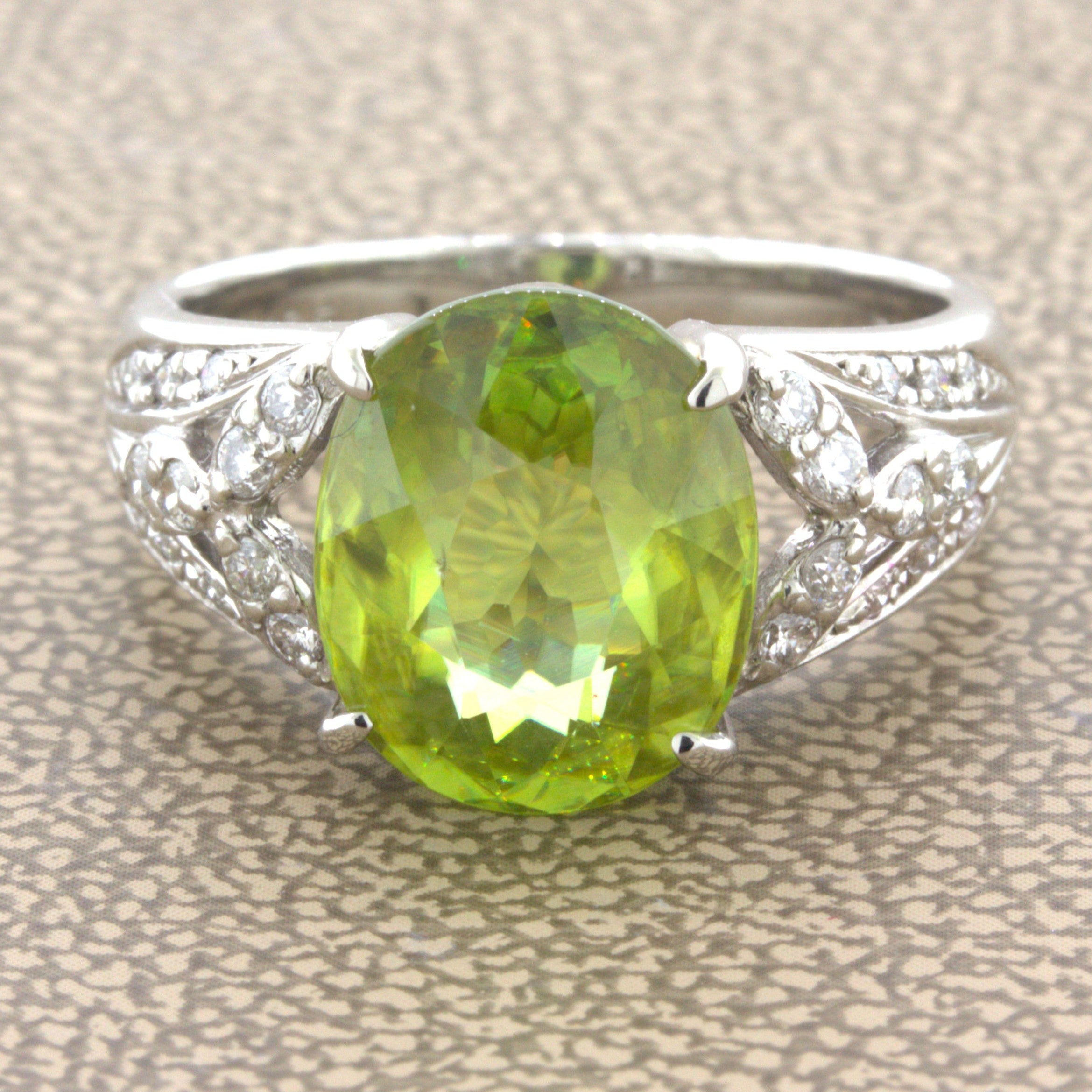 4.85 Carat Sphene Diamond Platinum Floral Ring