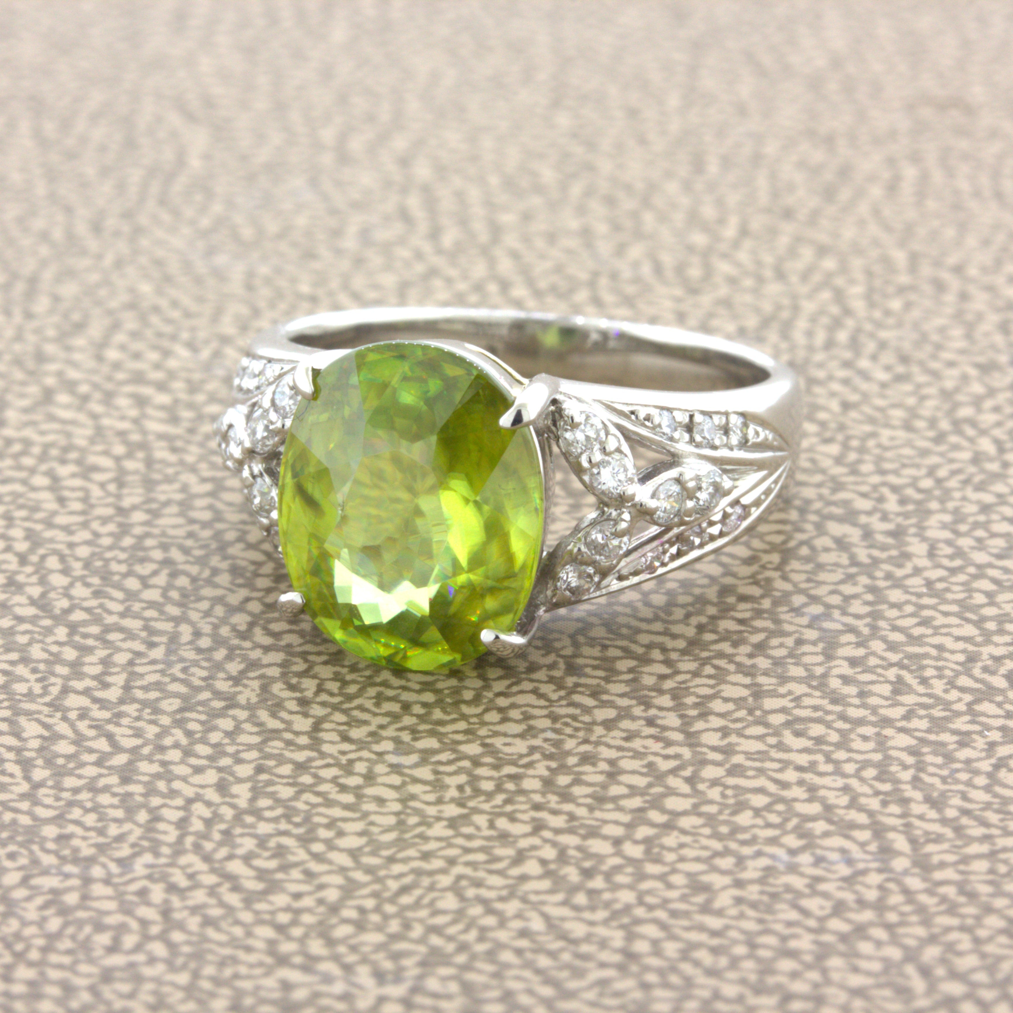 4.85 Carat Sphene Diamond Platinum Floral Ring