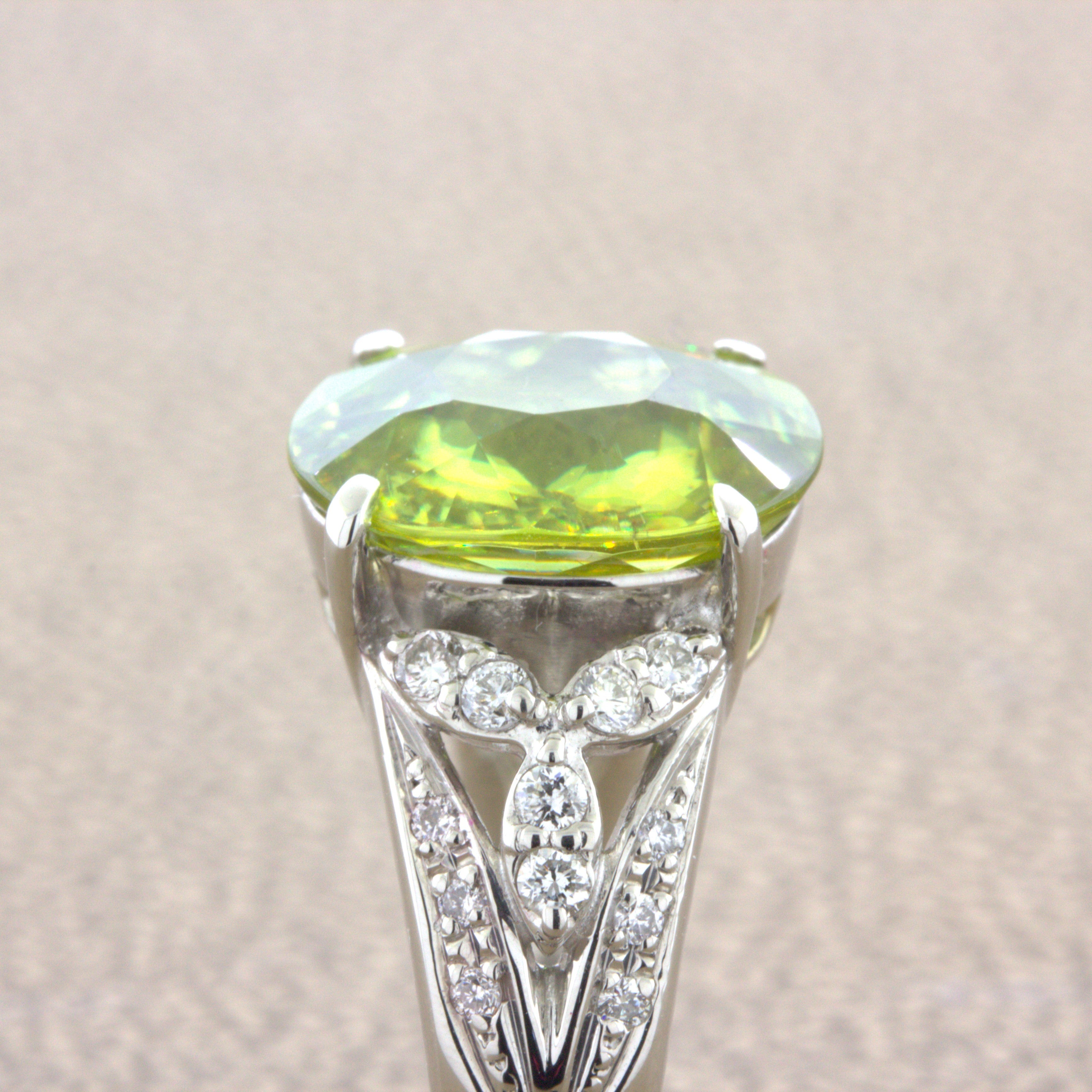 4.85 Carat Sphene Diamond Platinum Floral Ring