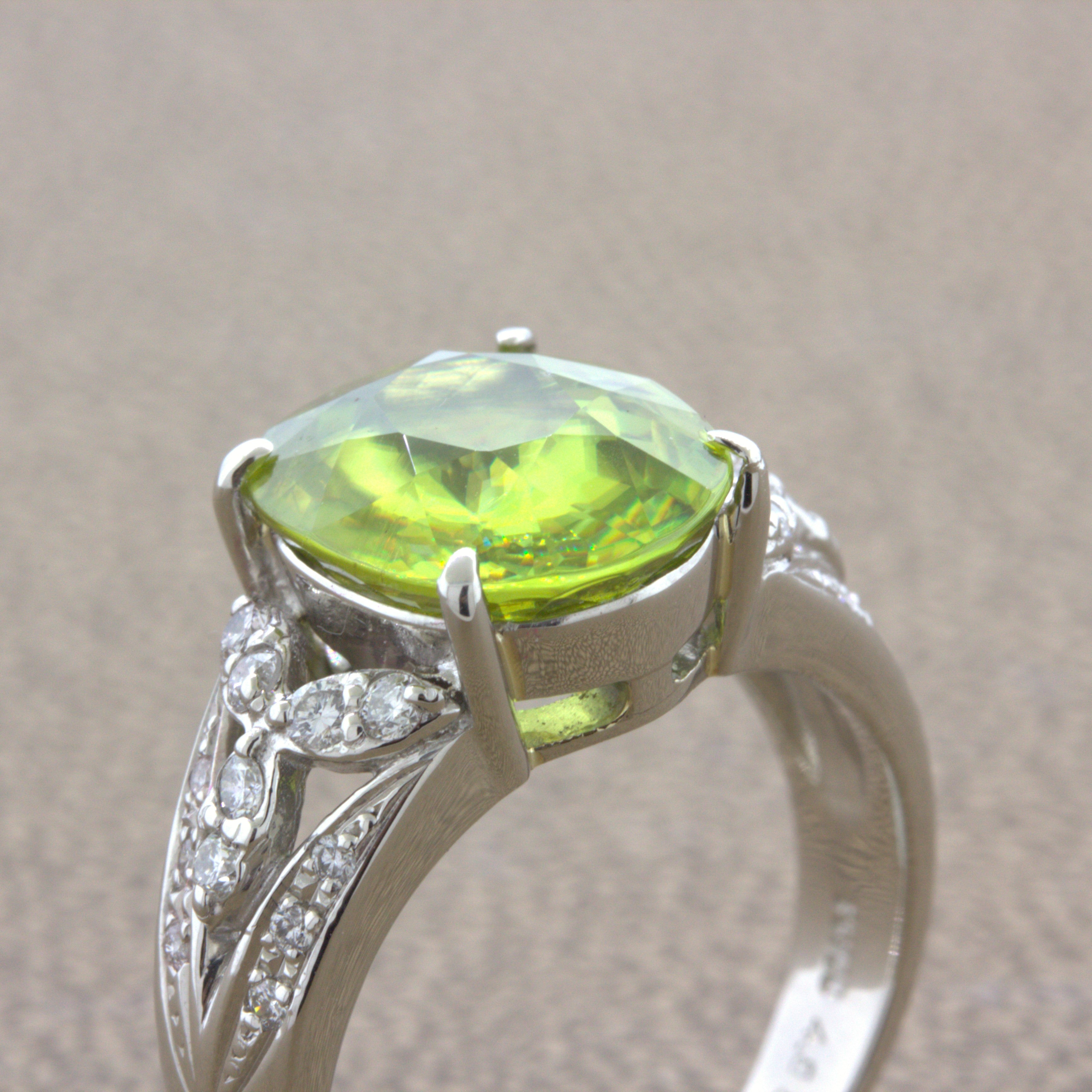 4.85 Carat Sphene Diamond Platinum Floral Ring