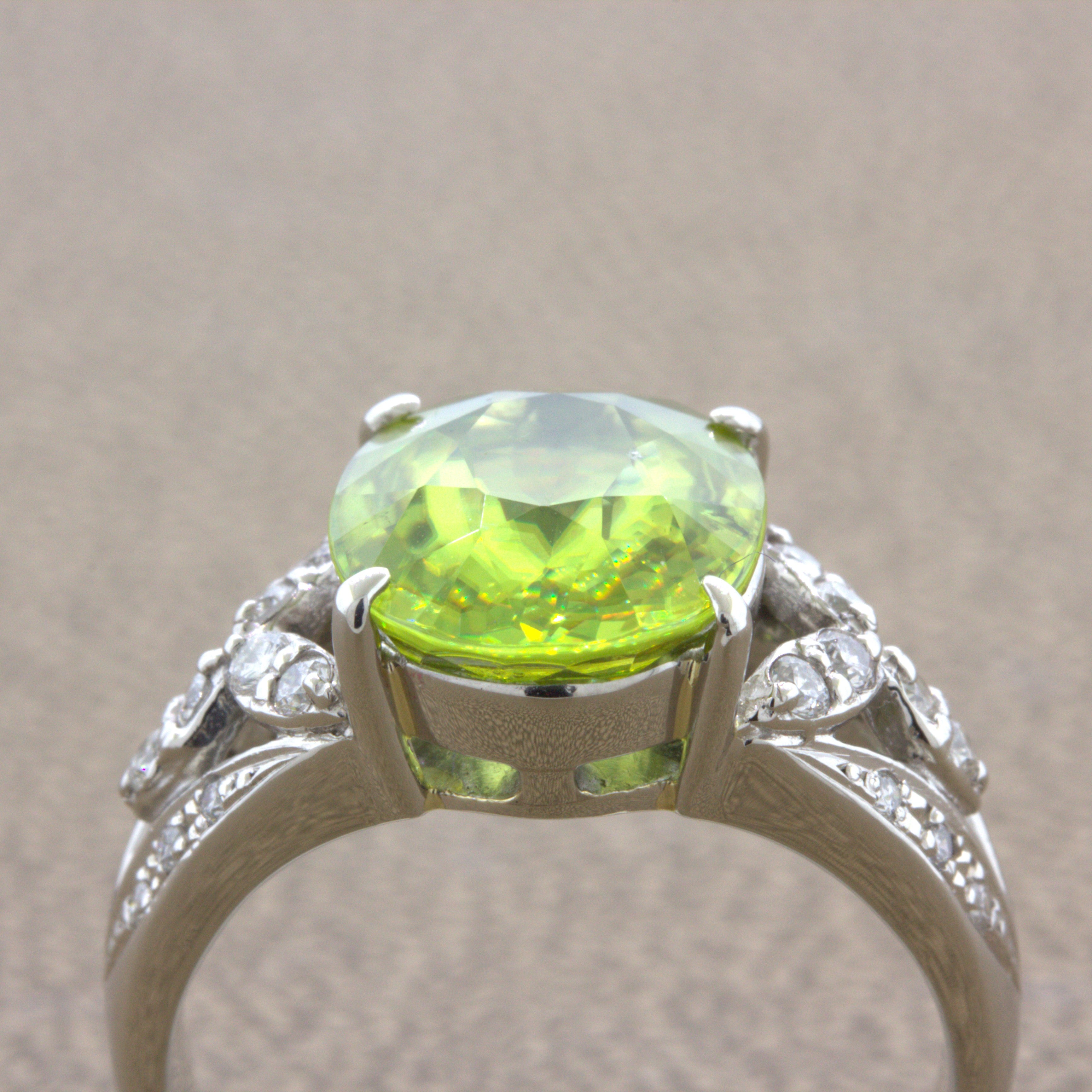 4.85 Carat Sphene Diamond Platinum Floral Ring