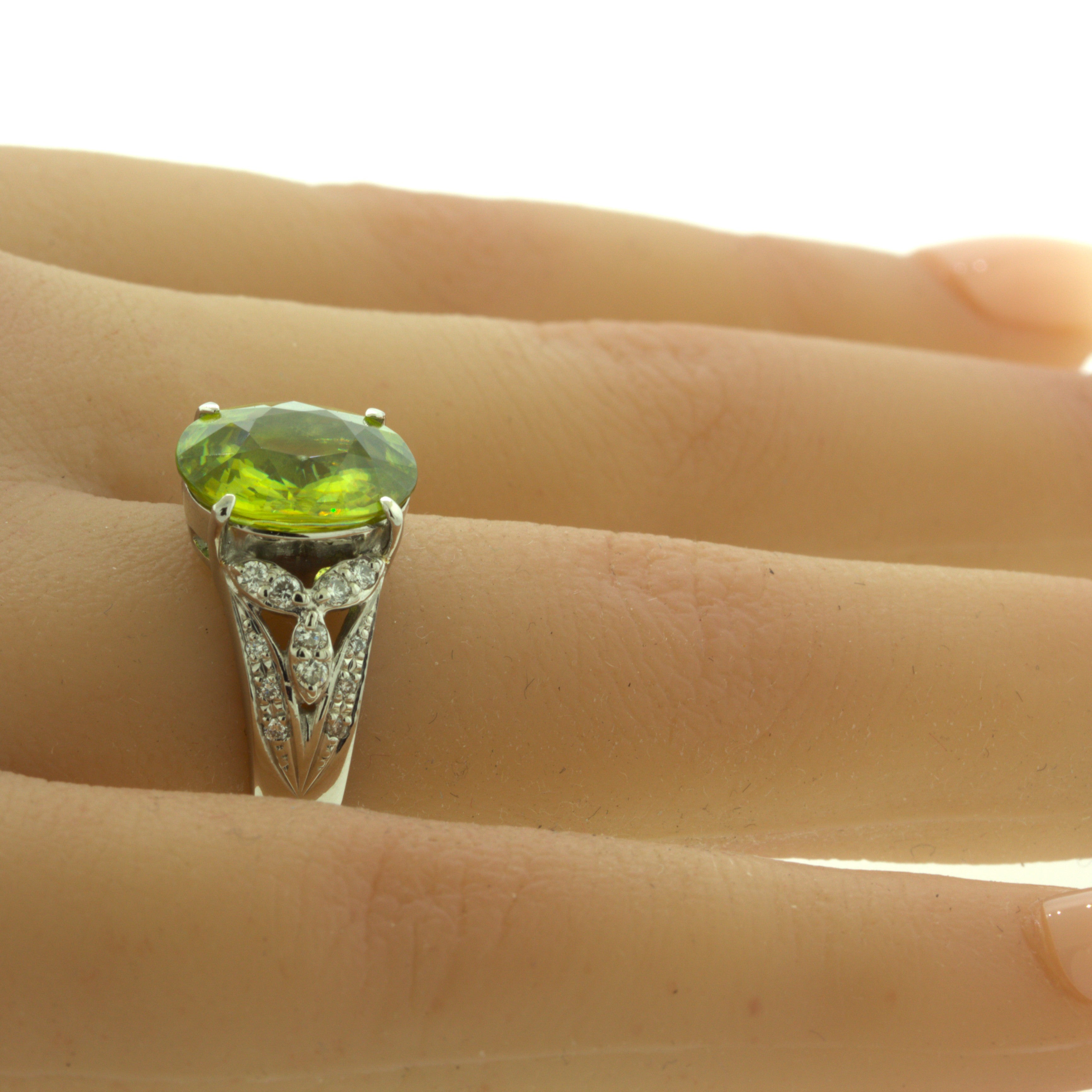 4.85 Carat Sphene Diamond Platinum Floral Ring