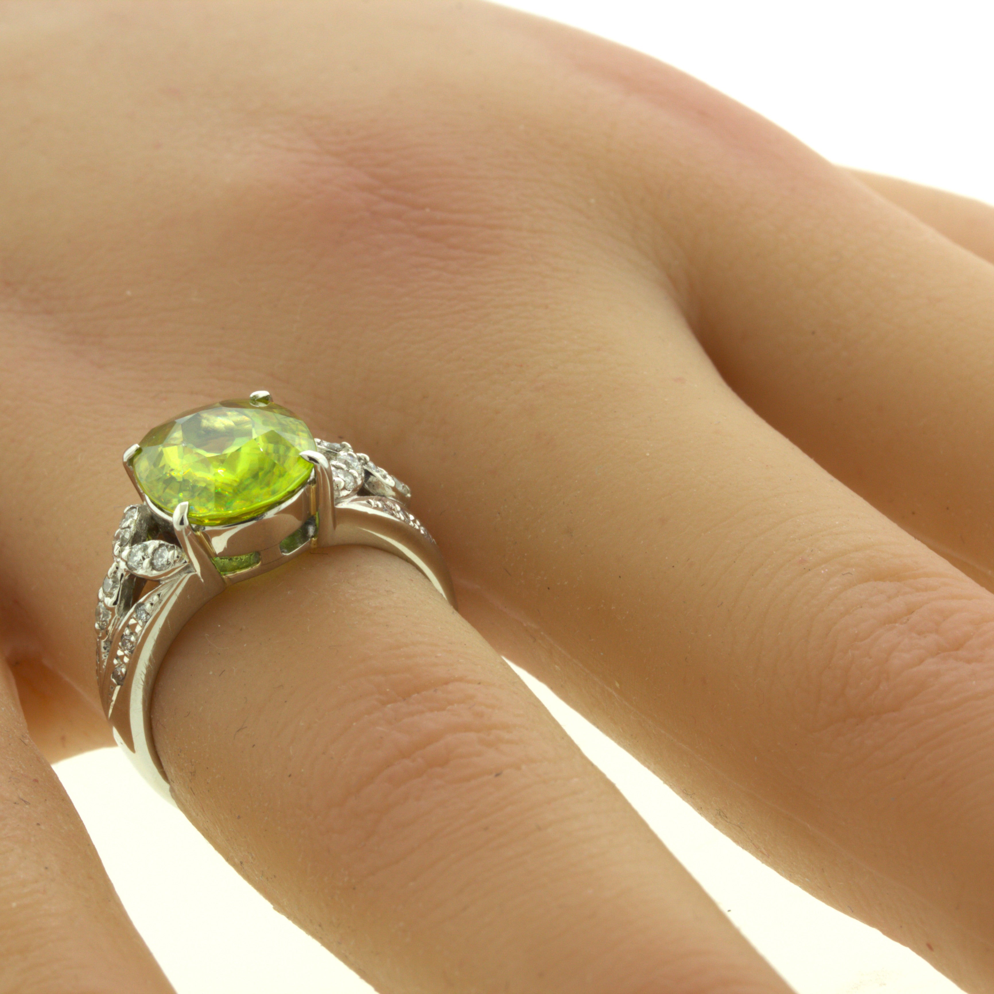 4.85 Carat Sphene Diamond Platinum Floral Ring