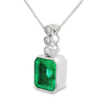 2.95 Carat Emerald Diamond Platinum Pendant