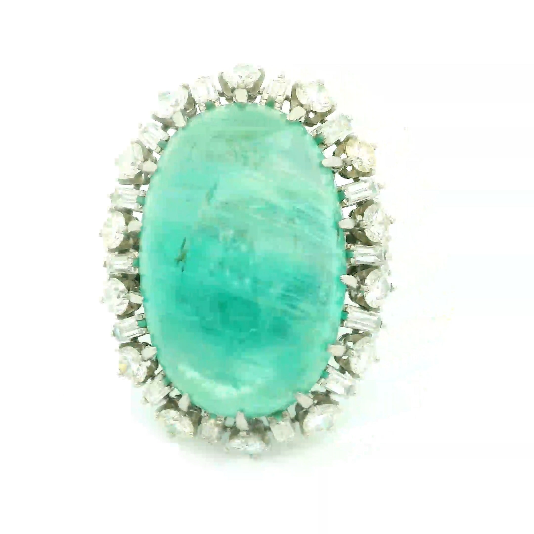 Mid-Century Russian Emerald Diamond Platinum Cocktail Ring, GIA Certified