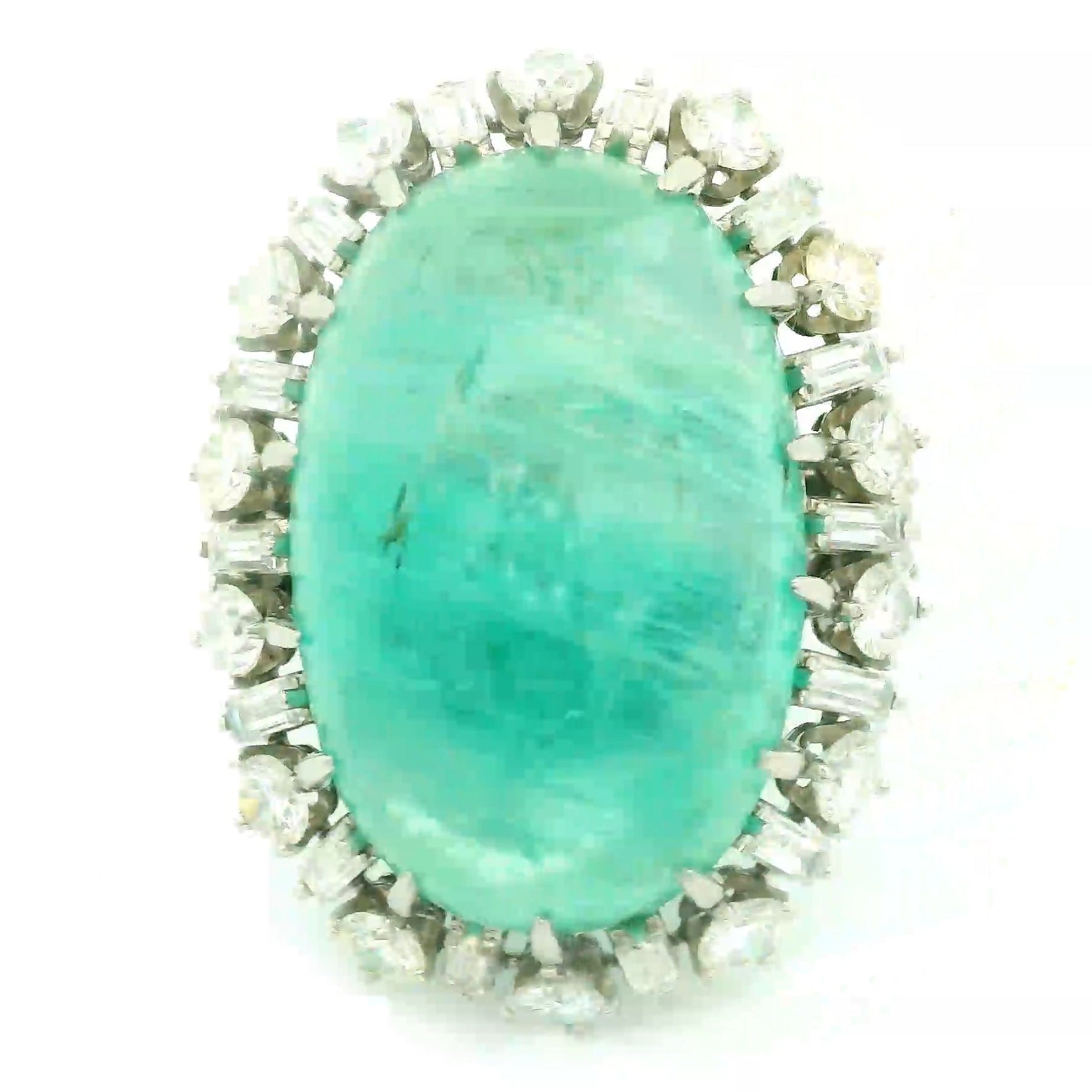 Mid-Century Russian Emerald Diamond Platinum Cocktail Ring, GIA Certified