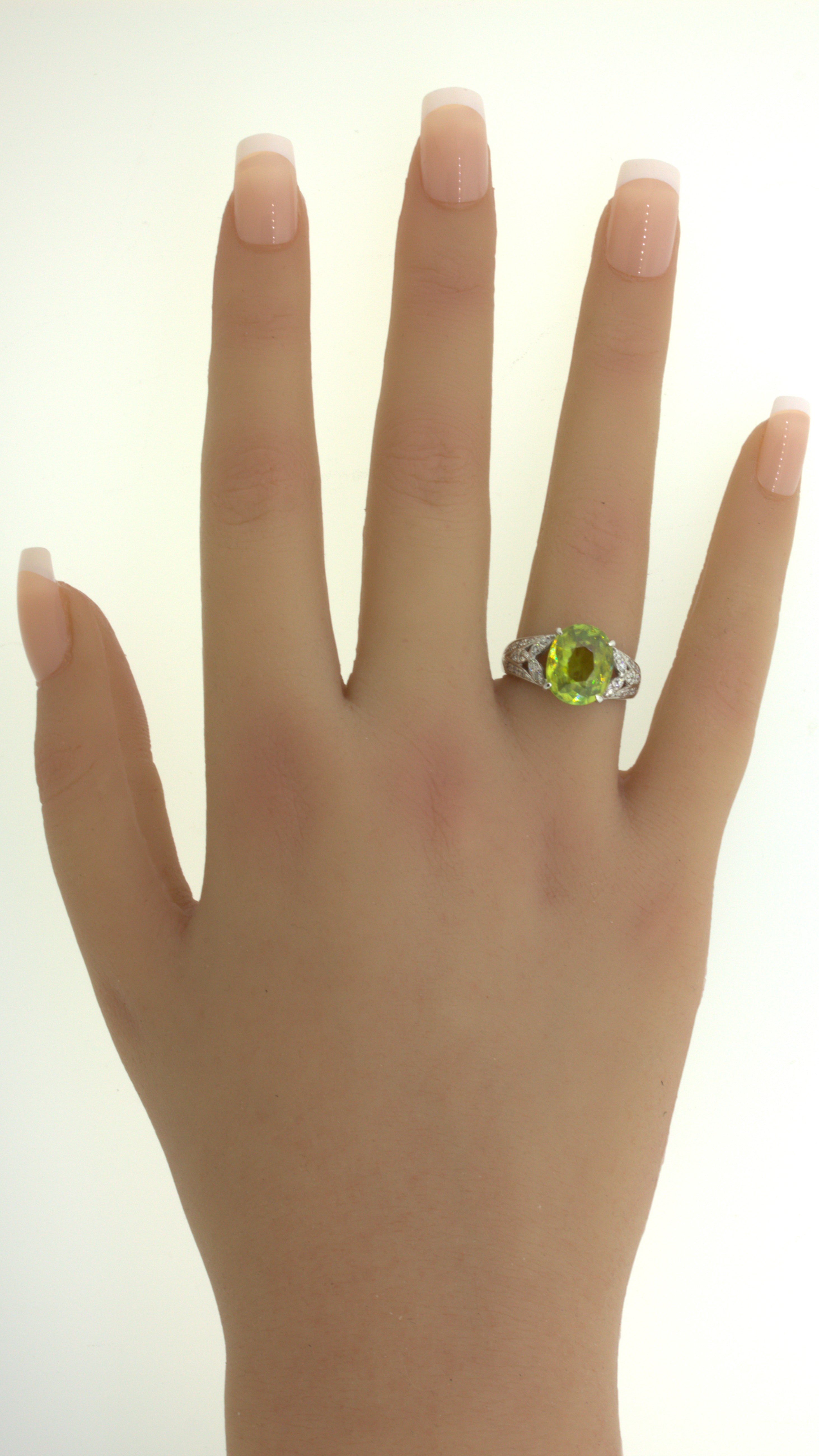 4.85 Carat Sphene Diamond Platinum Floral Ring