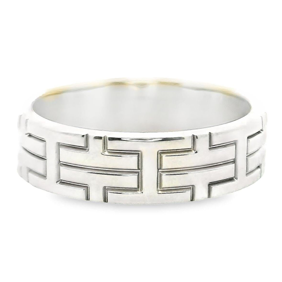 Hermes "H" Logo 18k White Gold Kilim Band Ring