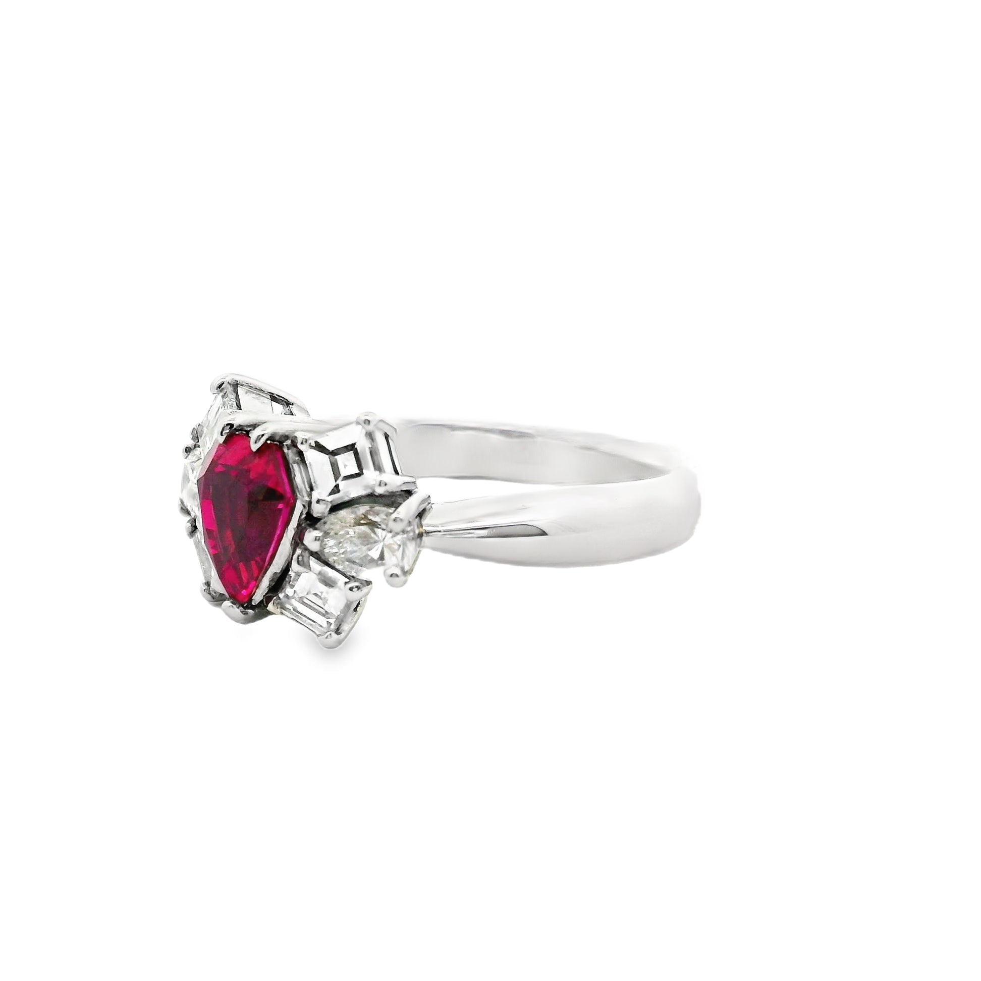 1.03 Carat Shield-Cut Ruby Diamond Platinum Ring, GIA Certified