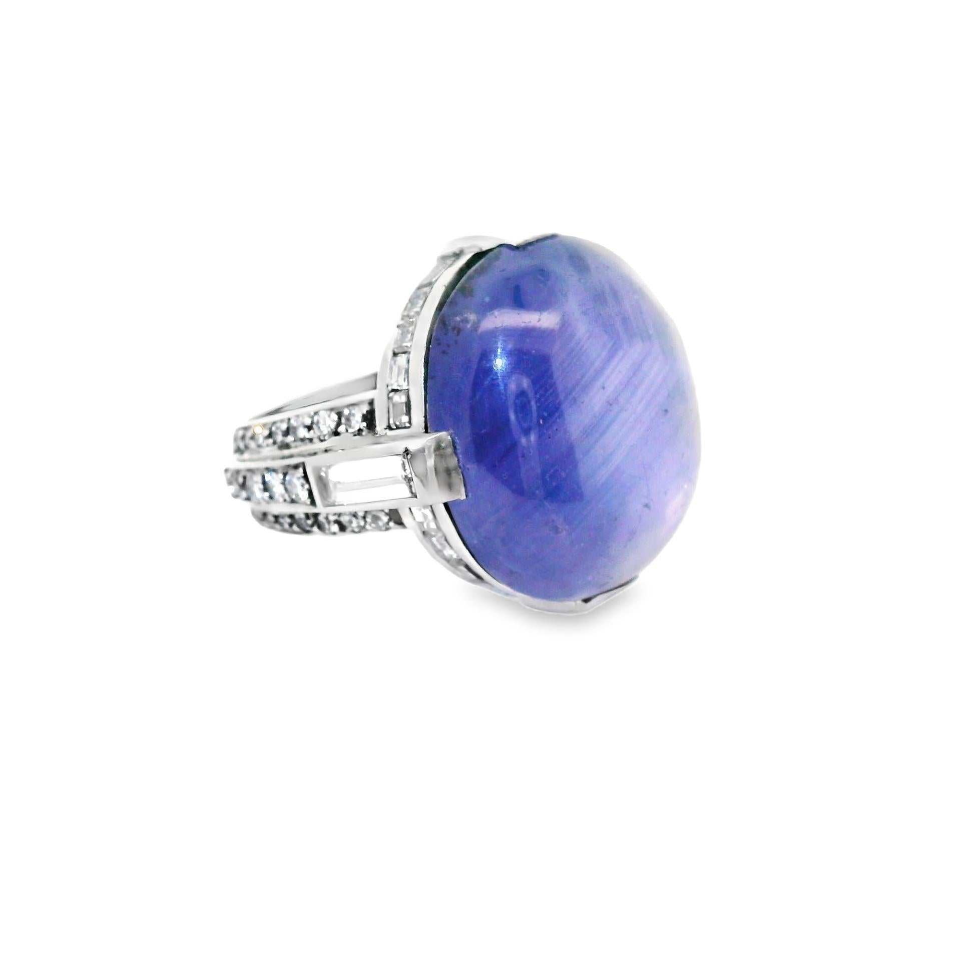 Cartier Art-Deco Star Sapphire & Diamond Platinum Ring, Circa 1930’s