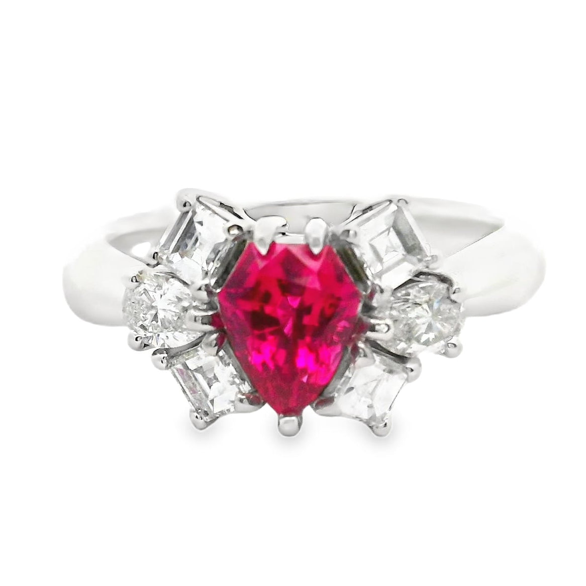 1.03 Carat Shield-Cut Ruby Diamond Platinum Ring, GIA Certified
