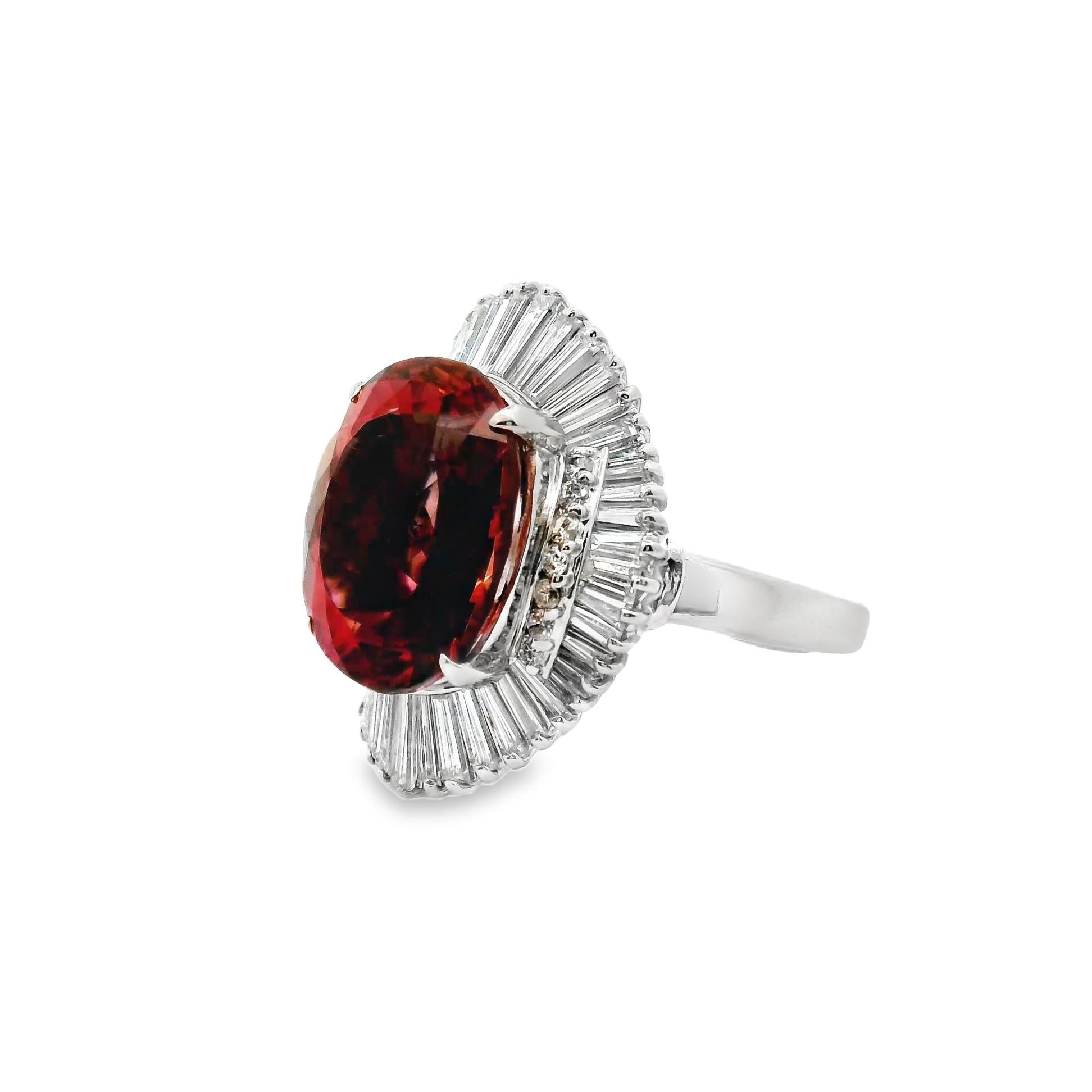 10.46 Carat Tourmaline Diamond Platinum Ballerina Ring