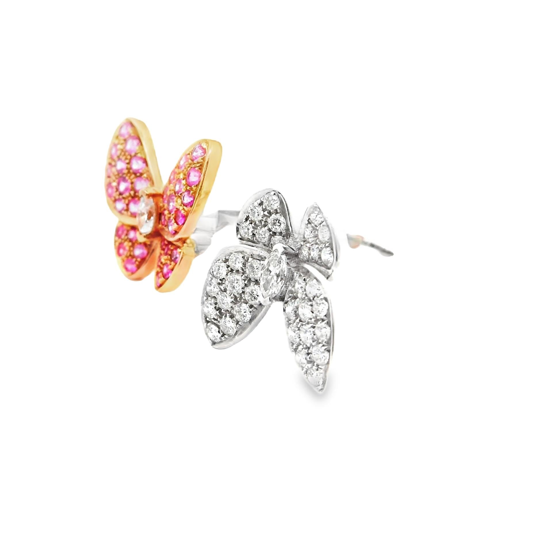 Diamond & Pink Sapphire 18k White Gold Twin Butterfly Ring