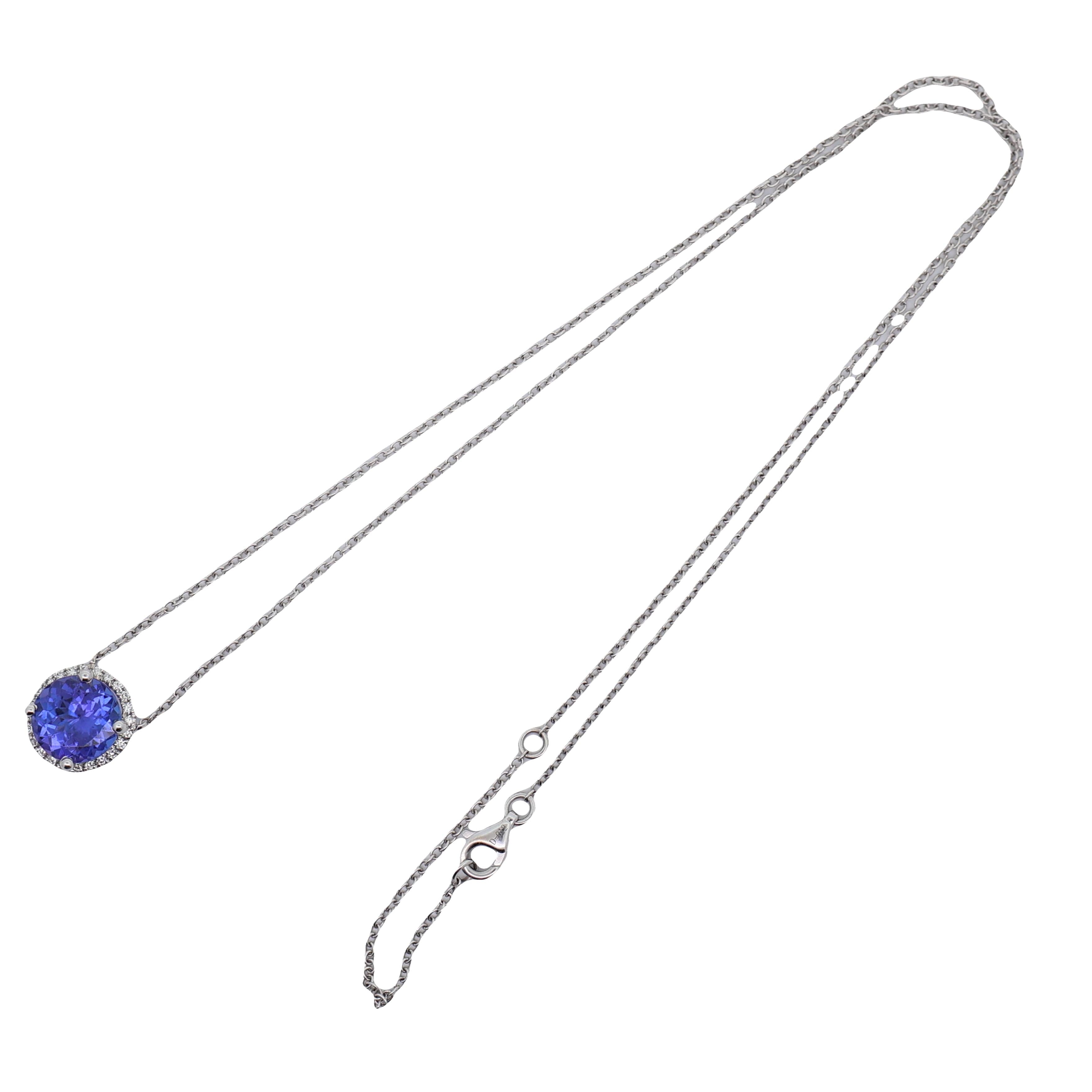 Tanzanite Diamond 18K White Gold Halo Necklace