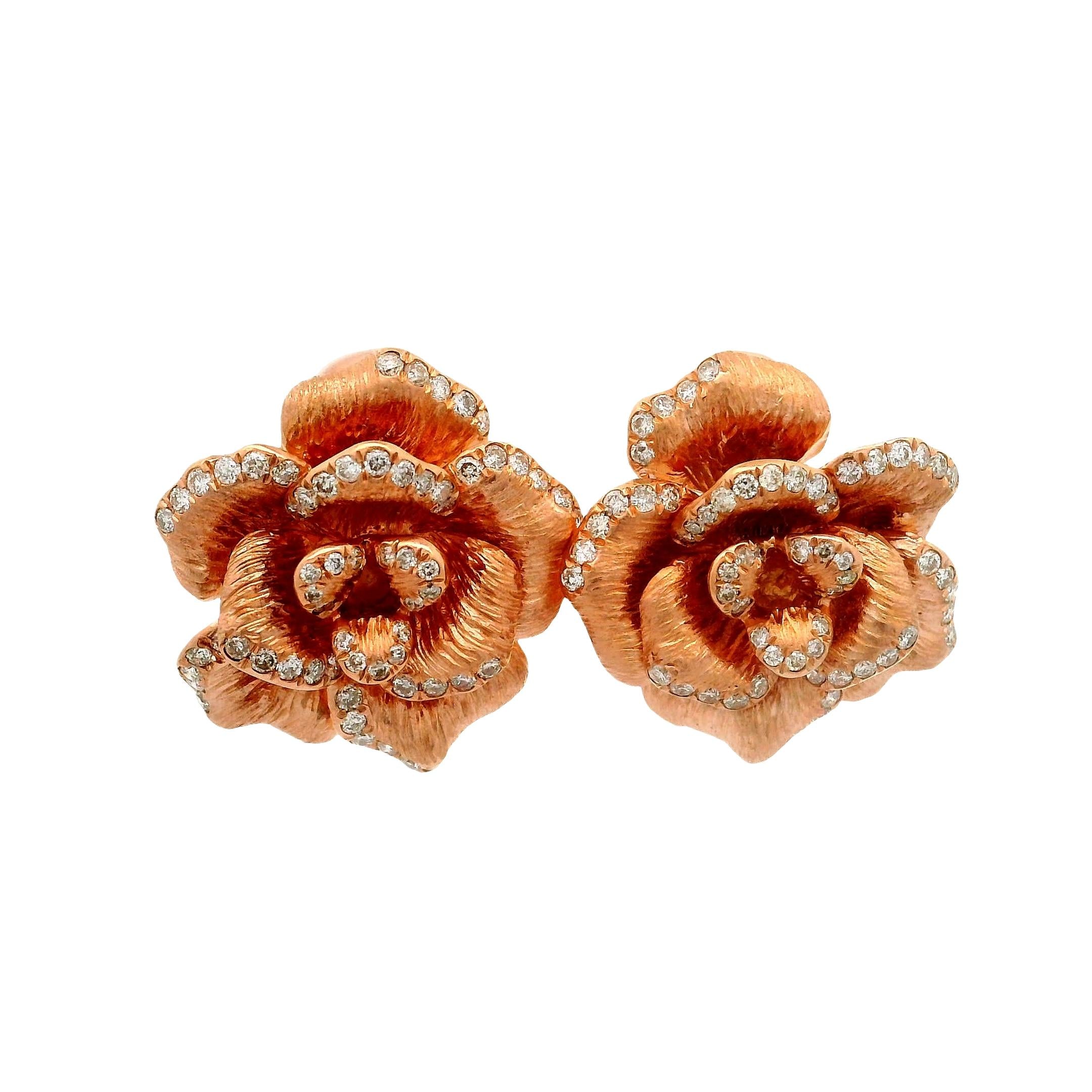 Diamond 18K Rose Gold Rose Motif Earrings