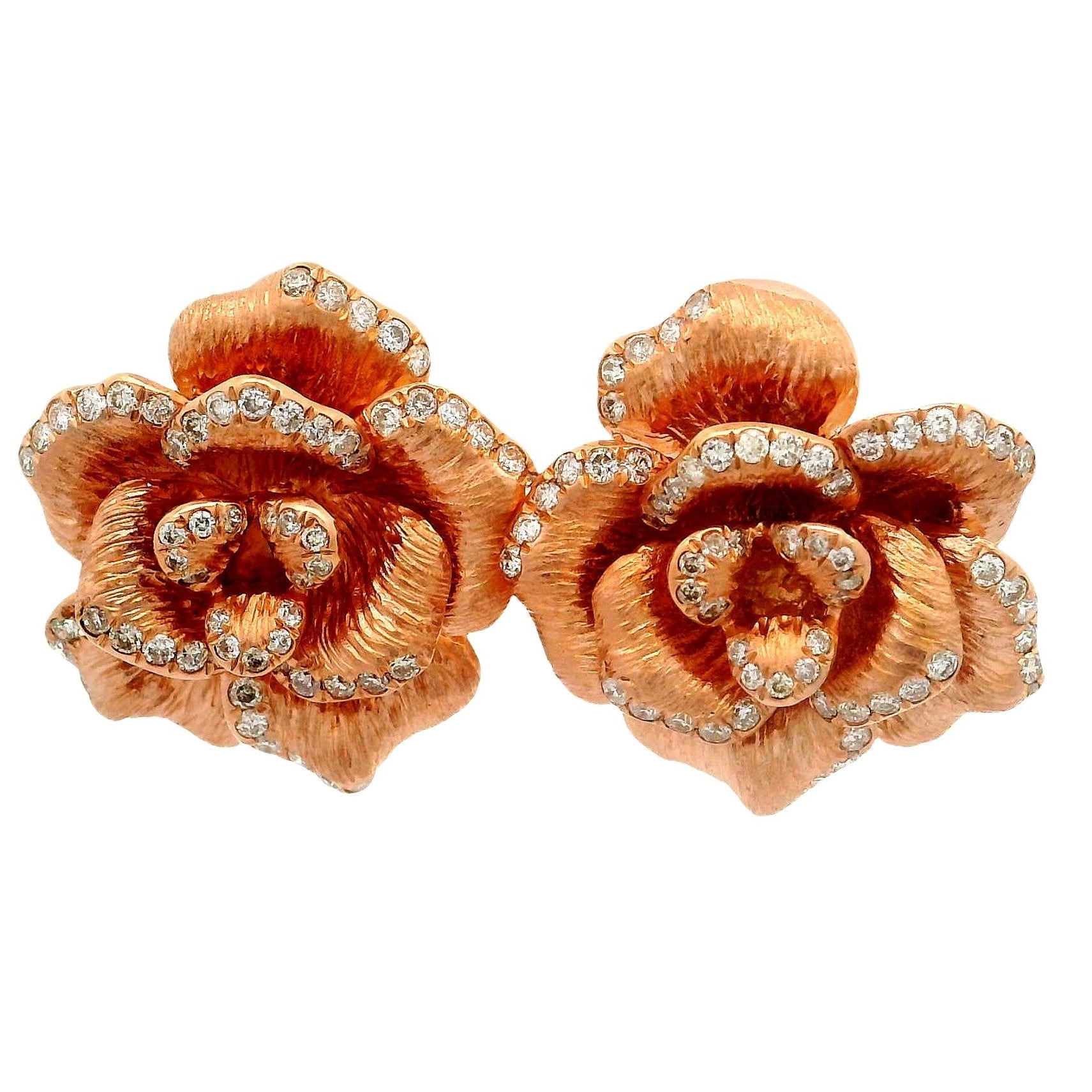 Diamond 18K Rose Gold Rose Motif Earrings