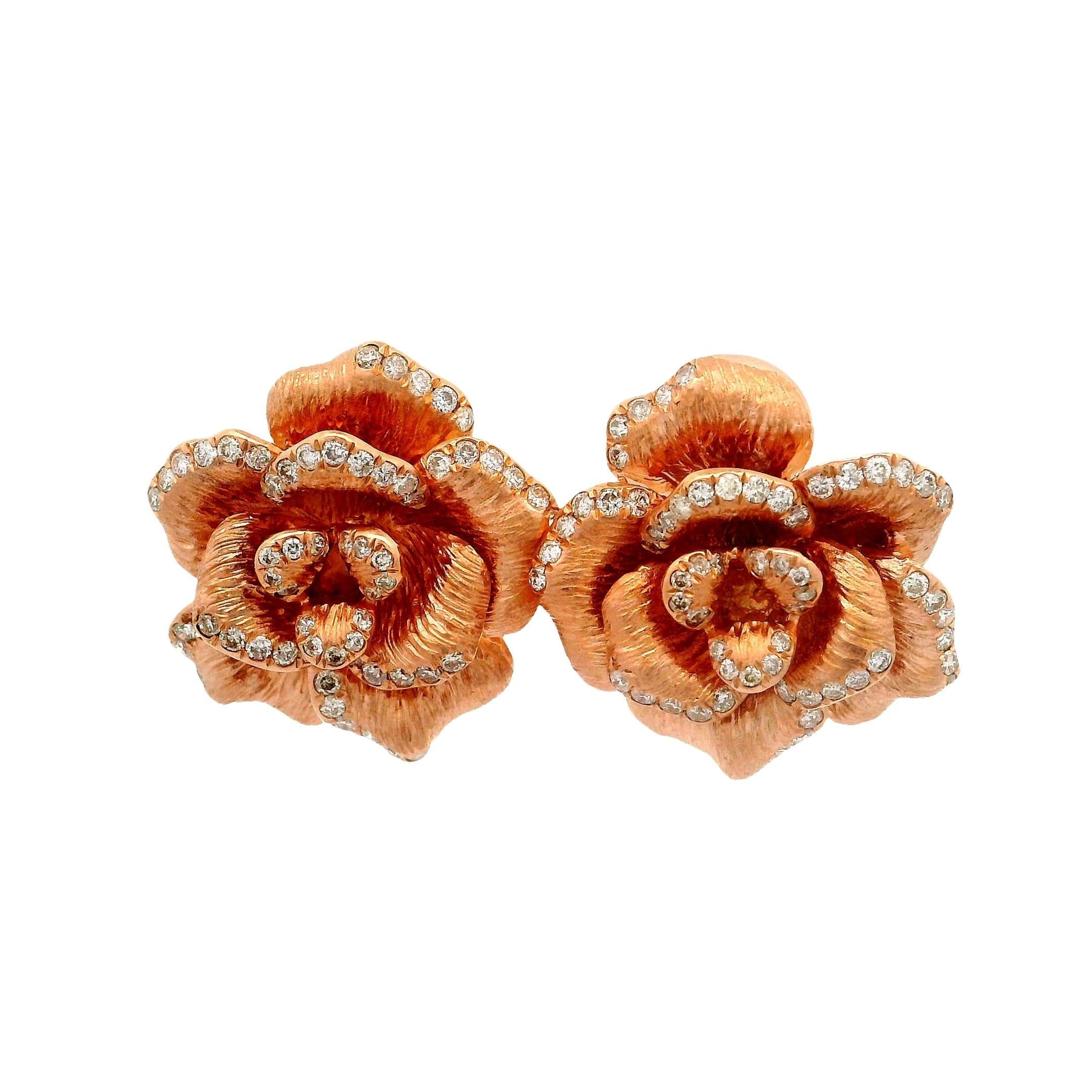 Diamond 18K Rose Gold Rose Motif Earrings