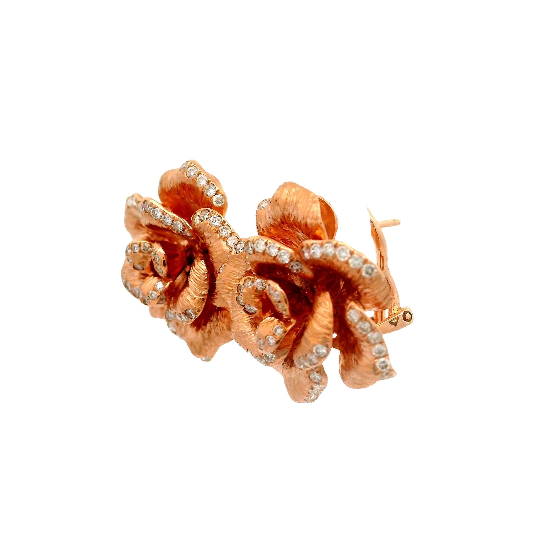 Diamond 18K Rose Gold Rose Motif Earrings