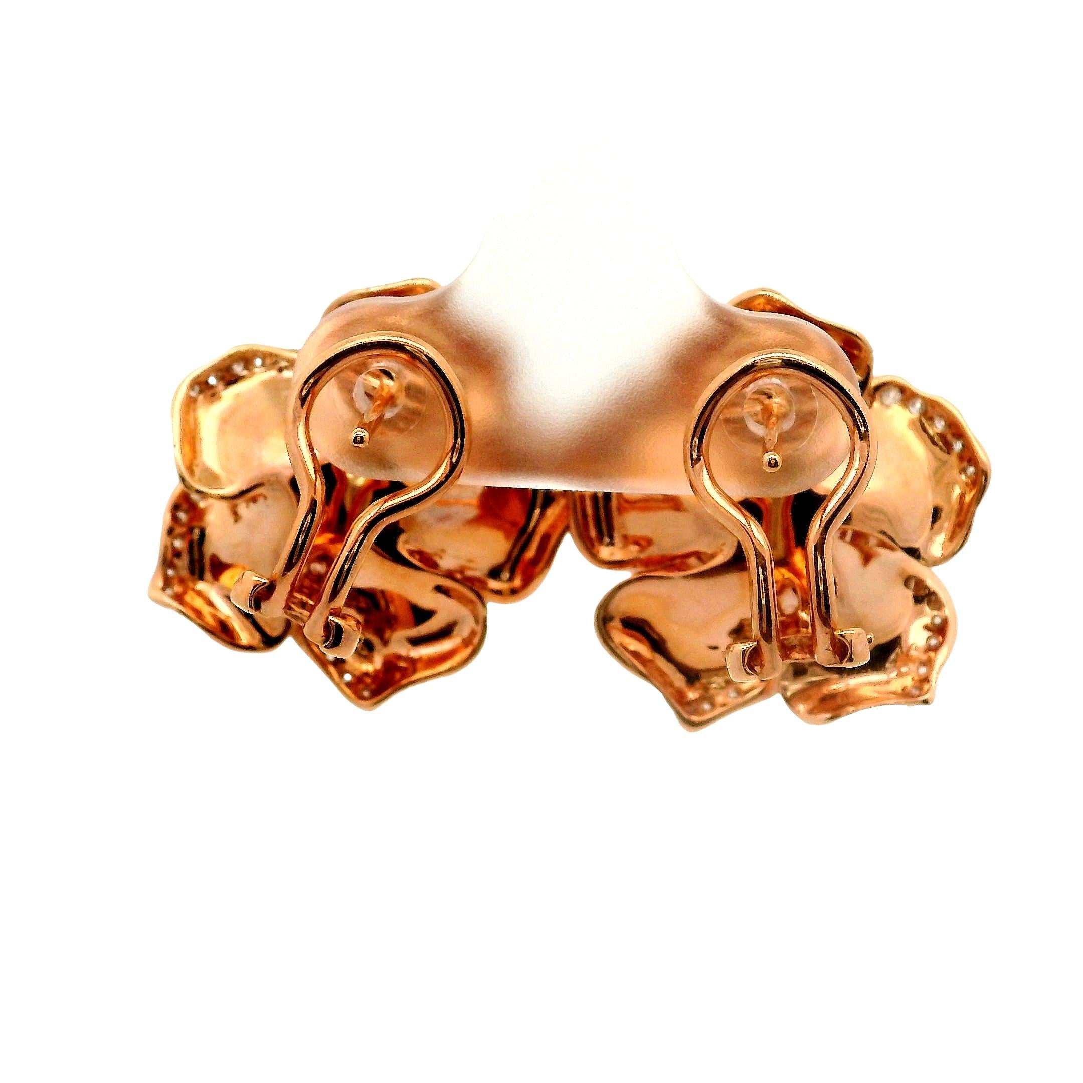 Diamond 18K Rose Gold Rose Motif Earrings
