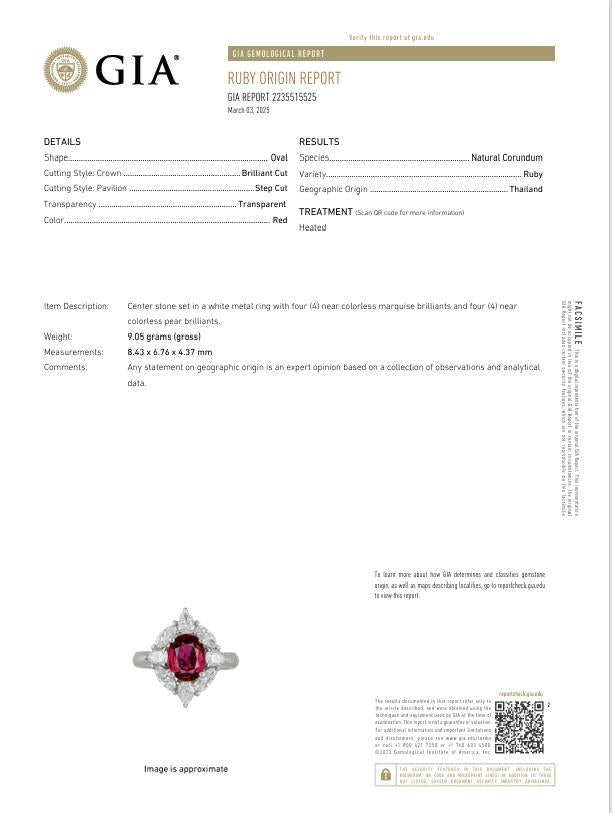Exceptional 2.25 Carat Ruby Diamond Platinum Ring, GIA Certified