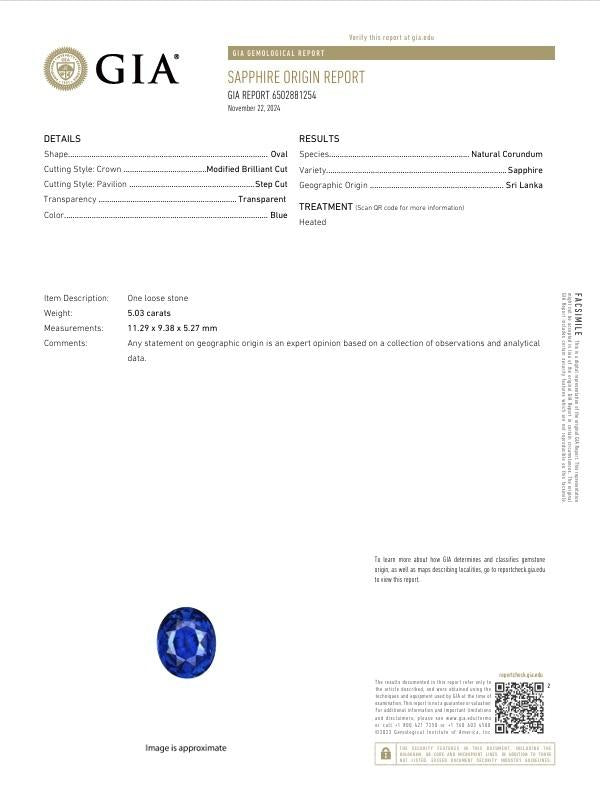 5.03 Carat Ceylon Sapphire Diamond Platinum Ring, GIA Certified