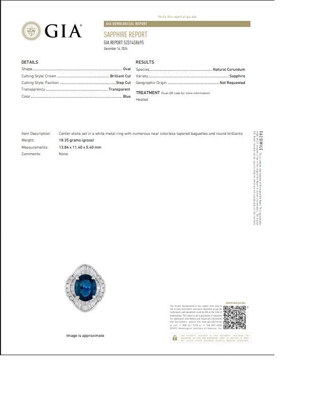 8.53 Carat Blue Sapphire Diamond Platinum Ballerina Ring, GIA Certified