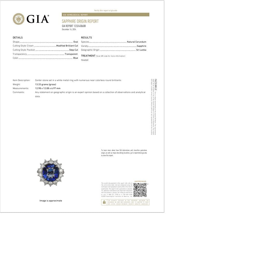9.97 Carat Ceylon Sapphire Diamond Halo Platinum Ring, GIA Certified