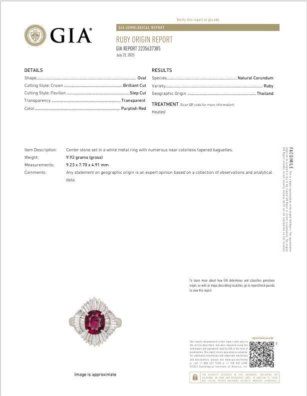 3.11 Carat Thai Ruby Diamond Platinum Ballerina Ring, GIA Certified