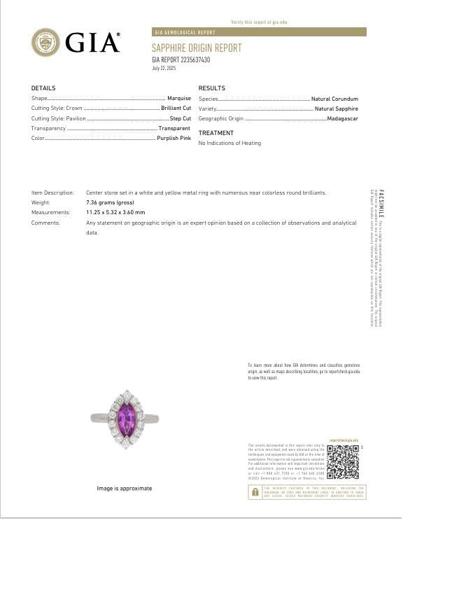 1.63 Carat No-Heat Pink Sapphire Diamond Platinum Ring, GIA Certified