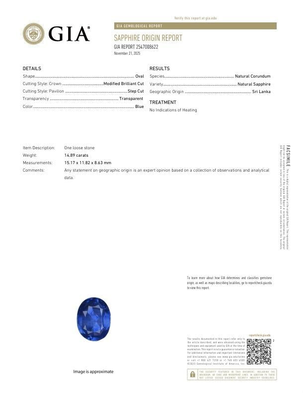14.89 Carat Ceylon Sapphire Diamond Platinum Ring, GIA Certified No-Heat