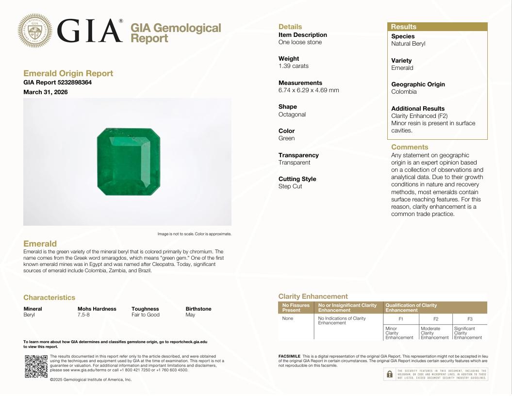 1.39 Colombian Emerald Diamond 14K White Gold Double-Halo Ring, GIA Certified
