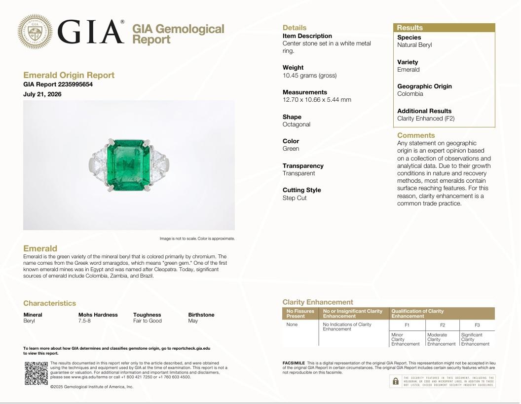 4.55 Carat Colombian Emerald Diamond Platinum Ring, GIA Certified