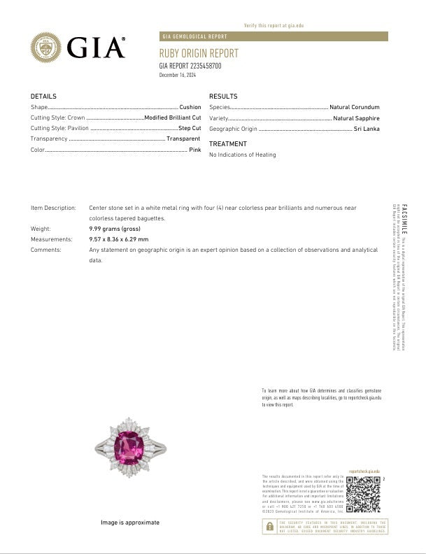 4.13 Carat No-Heat Pink Sapphire Diamond Platinum Ring, GIA Certified