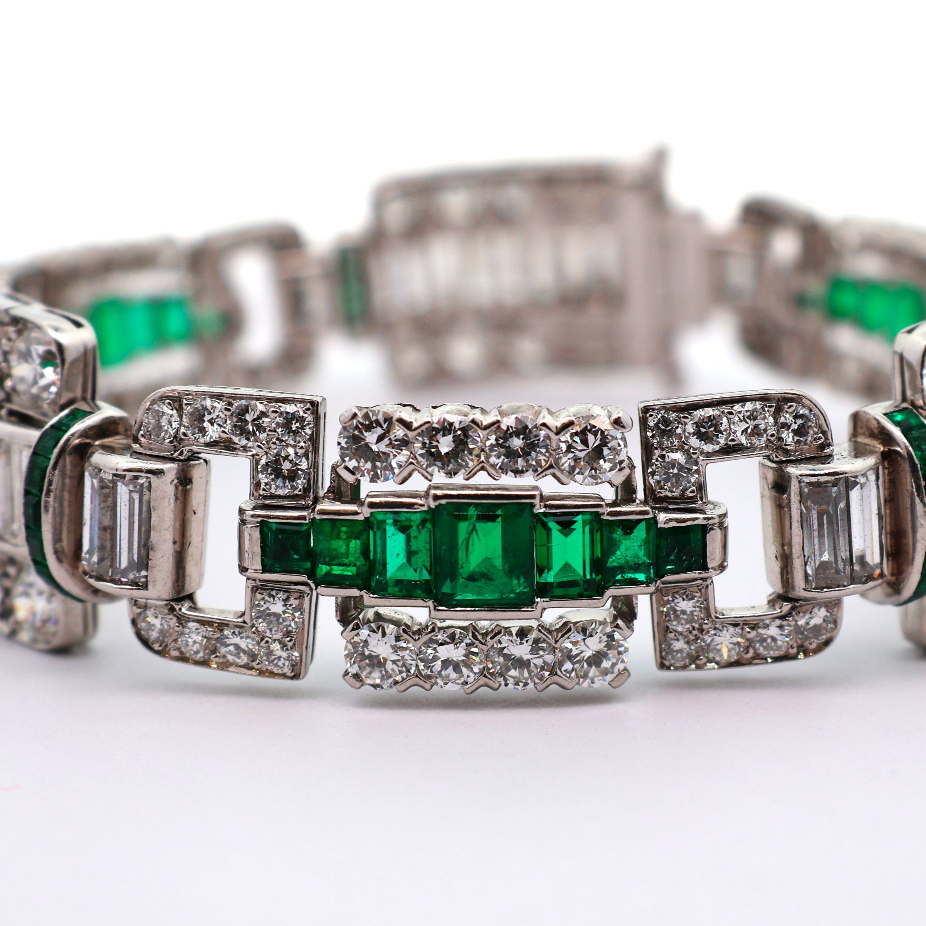 Art Deco Diamond Emerald Platinum Bracelet, Circa 1927