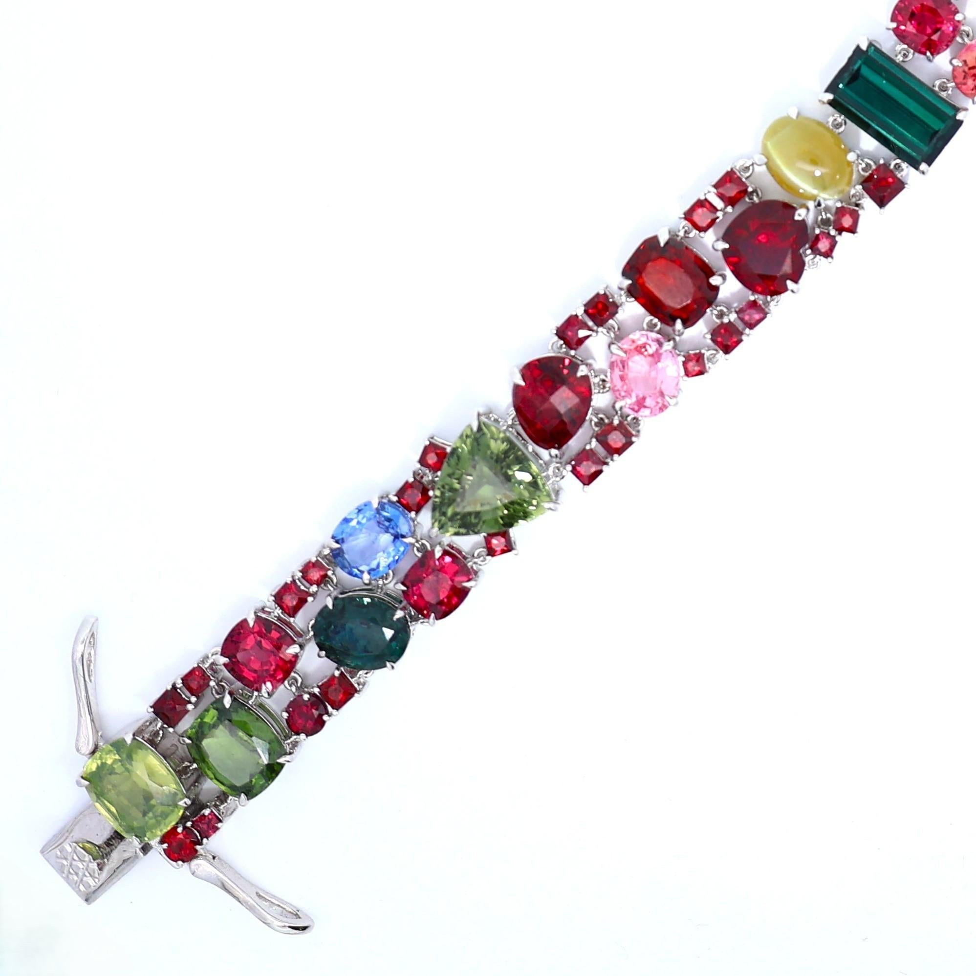 Multi-Colored Gemstones 14K White Gold Cluster Eternity Bracelet