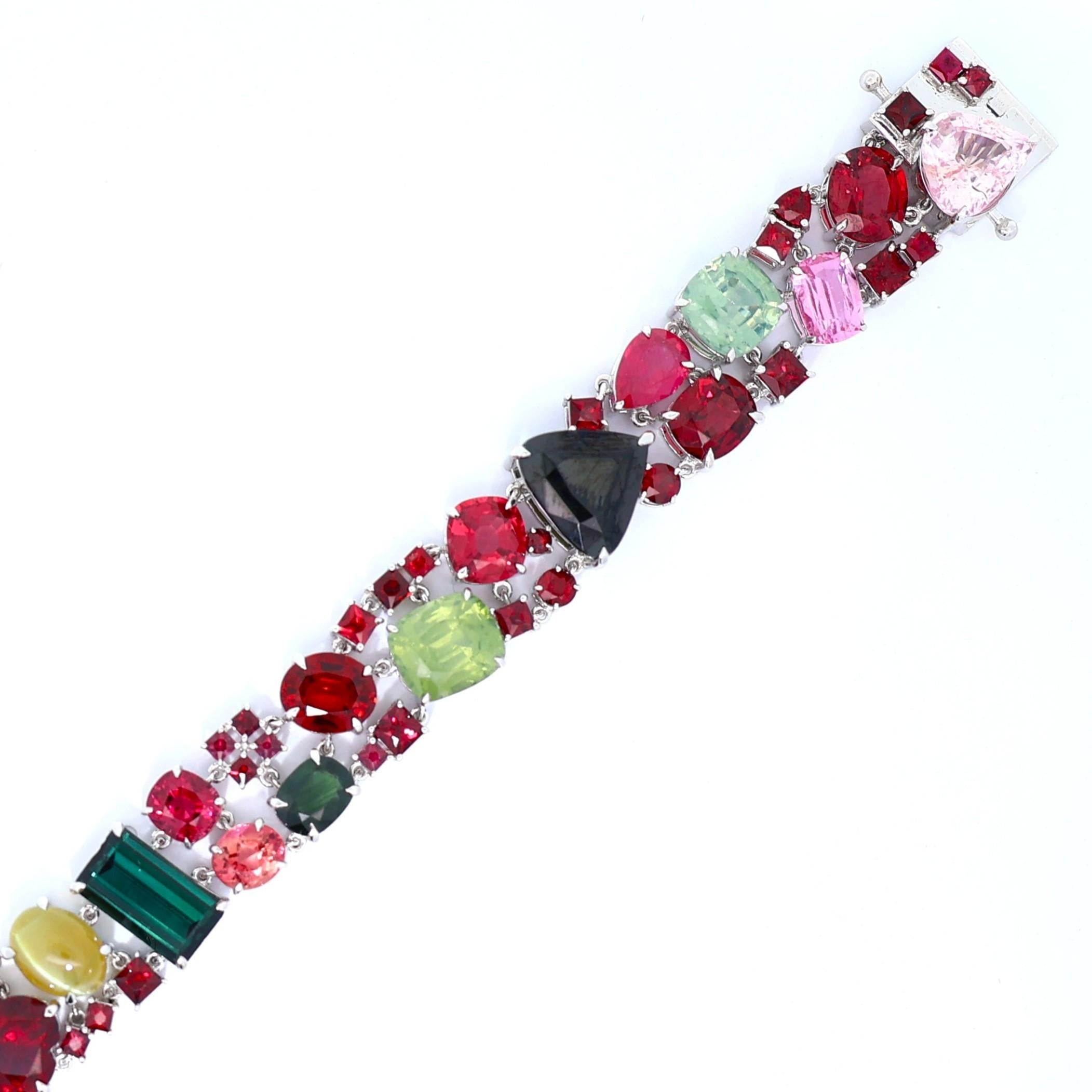 Multi-Colored Gemstones 14K White Gold Cluster Eternity Bracelet